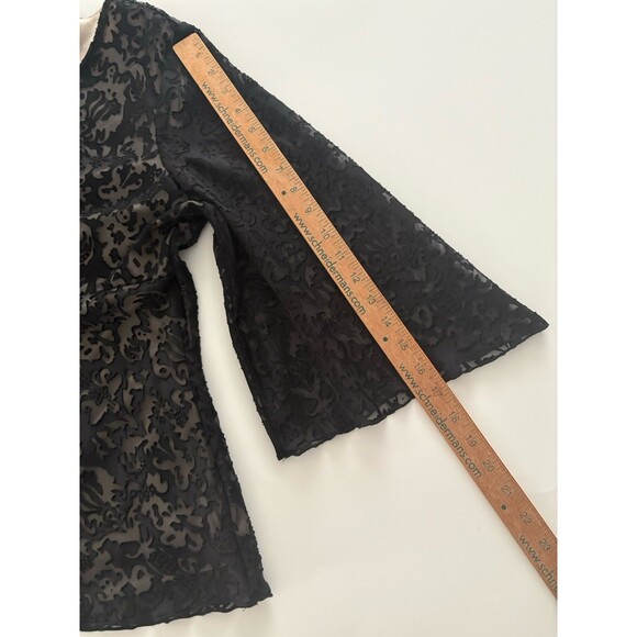 Dressbarn Babydoll Top L Black Lace Y2K Velvet Burnout Whimsigoth Bell Sleeve - Picture 12 of 15